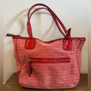 Coach Signature Poppy Red Tote Shoulder Bag 25051